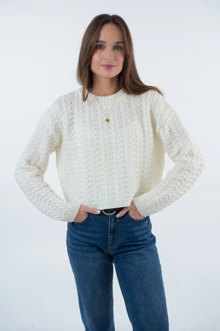 Sweter w warkocze z wełny merino MILKY biały