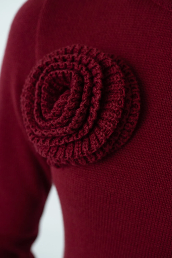 Dzianinowy kwiatek FLOWER bordowy