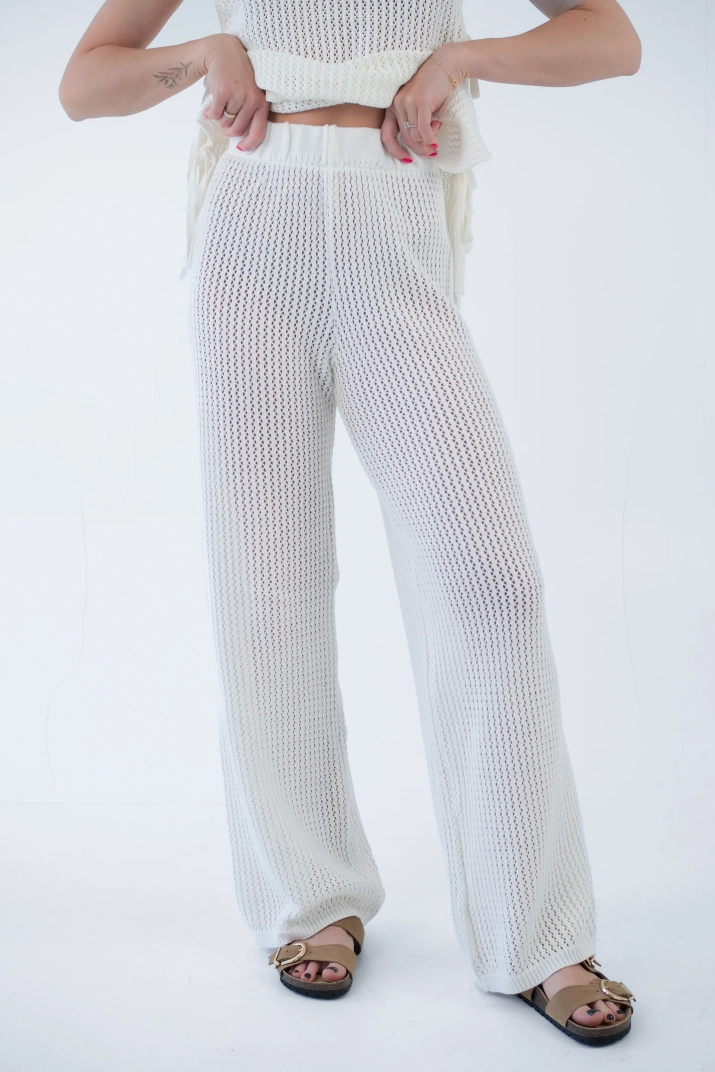 Ażurowe dzianinowe spodnie COCOS ecru