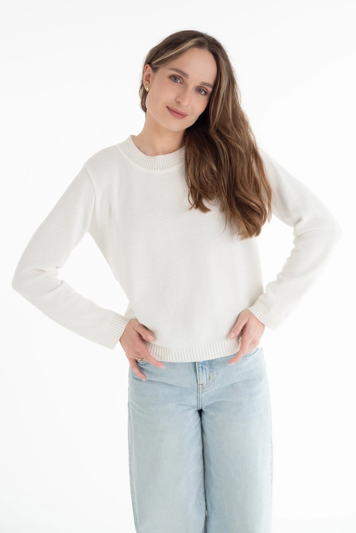 Klasyczny sweter PERL 100% bawełna organiczna ecru